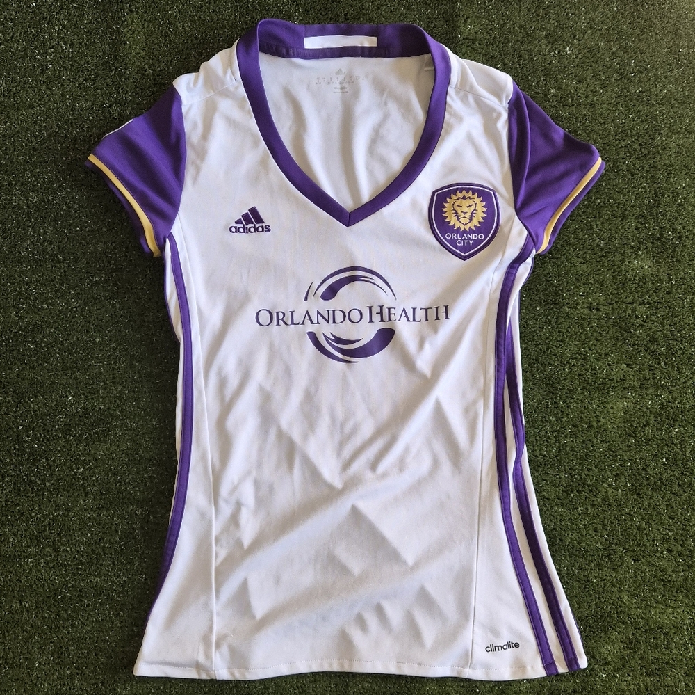 Adidas Orlando City SC Soccer Jersey Womens Small MLS Climalite White & Purple